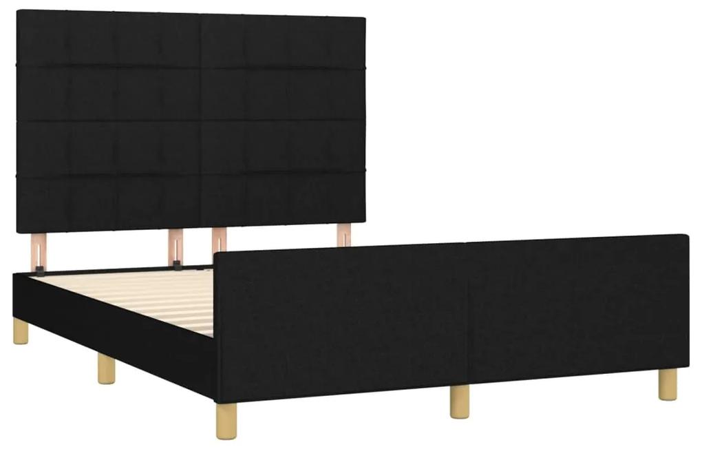 Cadru de pat cu tablie, negru, 140x190 cm, textil Negru, 140 x 190 cm, Cu blocuri patrate