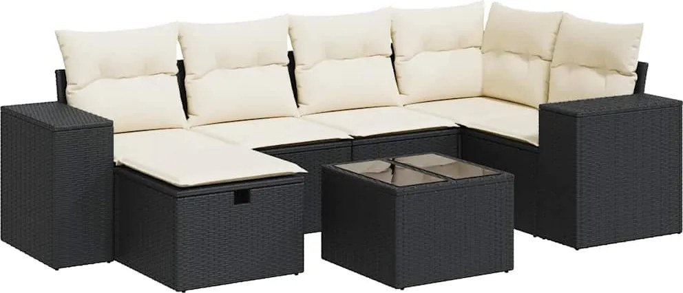 vidaXL Set canapele de grădină cu perne, 7 piese, negru, poliratan