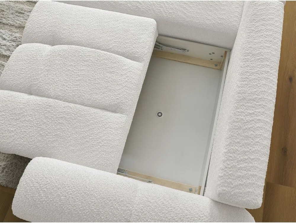 Colțar alb extensibil/cu spațiu de depozitare cu tapițerie din țesătură bouclé (cu colț pe partea stângă/cu șezlong) Roxelane – Bobochic Paris