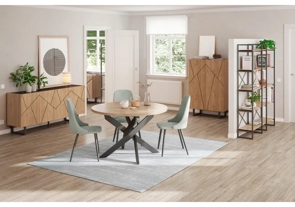 Masă de dining rotundă cu blat cu aspect de lemn de stejar 120x120 cm Ther – Marckeric