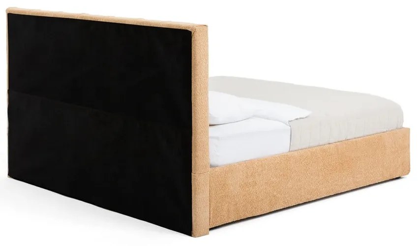 Pat dublu tapițat cu spațiu de depozitare cu saltea și grilaj 180x200 cm în culoarea muștar Thessa Bold Line - Bonami Selection
