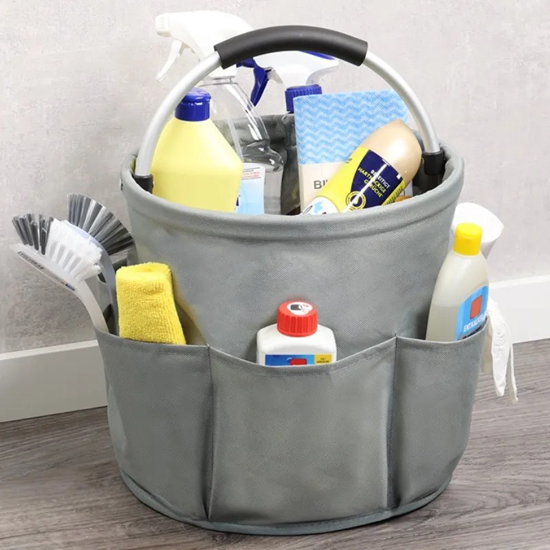 Organizator pentru produse curatenie Kesper 89173, 16 l, Pana la 10 kg, 6 buzunare, maner confortabil din EVA, poliester, gri