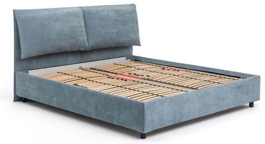 Pat dublu tapițat albastru cu spațiu de depozitare cu saltea/ grătar 180x200 cm Myra Pillow - Bonami Selection