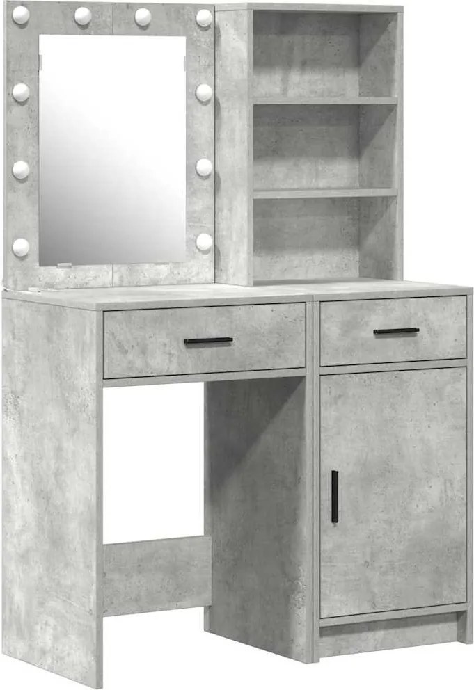 vidaXL Set masă de toaletă cu LED 2 pcs Gri din beton Lemn compozit