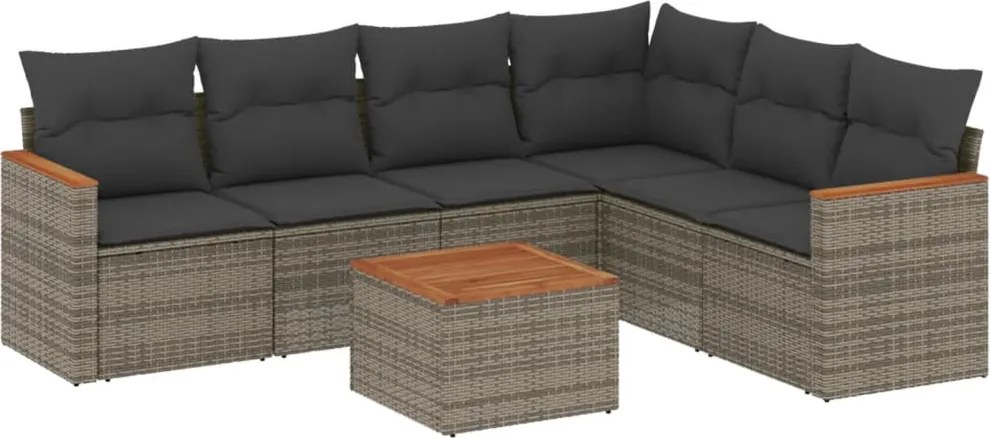 vidaXL Set canapele de grădină, 7 piese, cu perne, gri, poliratan