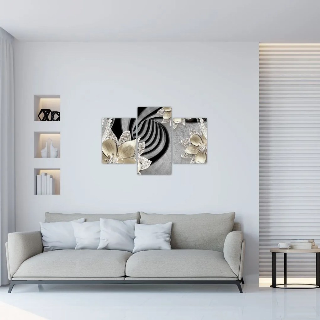 Tablou - 3D Flori aurii (90x60 cm)