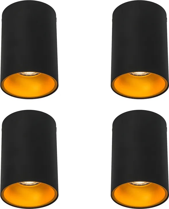 Set de 4 spoturi moderne negre cu auriu GU10 50mm - Deep