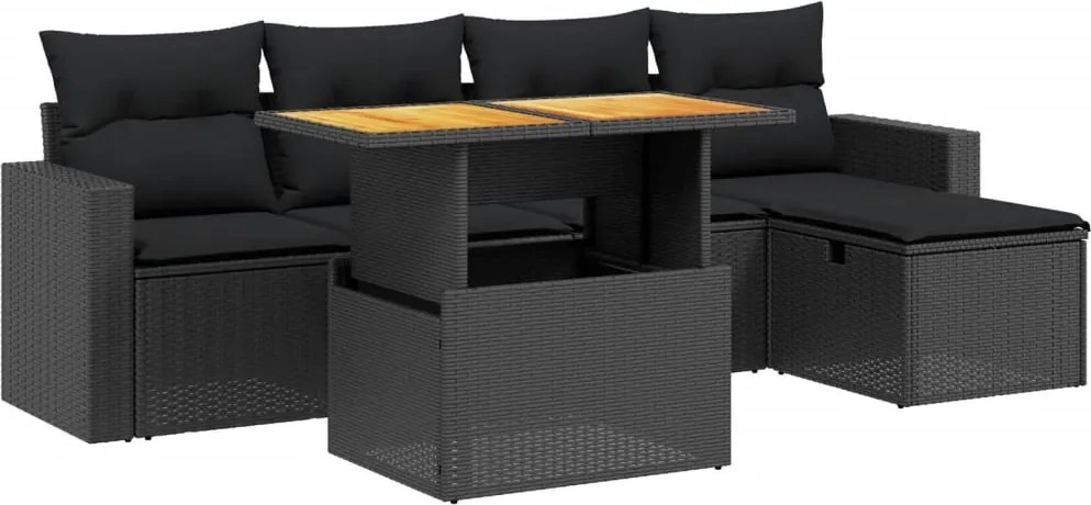 vidaXL Set mobilier de grădină cu perne, 6 piese, negru, poliratan
