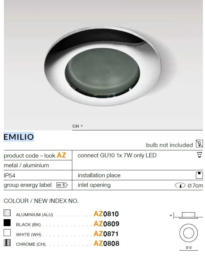 Spot pentru baie incastrabil Emilio 1 crom