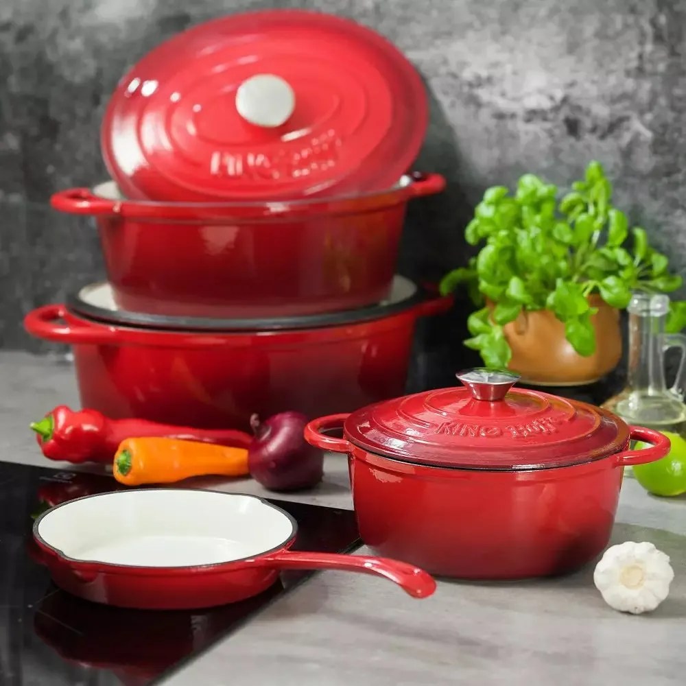 Oală fontă emailată cu capac Kinghoff KH-1612, roaster, roșie