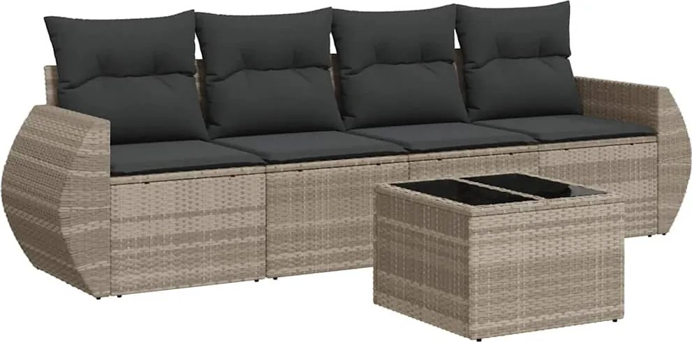 vidaXL Set canapele de grădină cu perne, 5 piese gri deschis poliratan