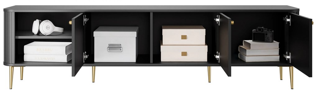 Comodă TV Vesper 3D 187 cm - negru / picioare aurii