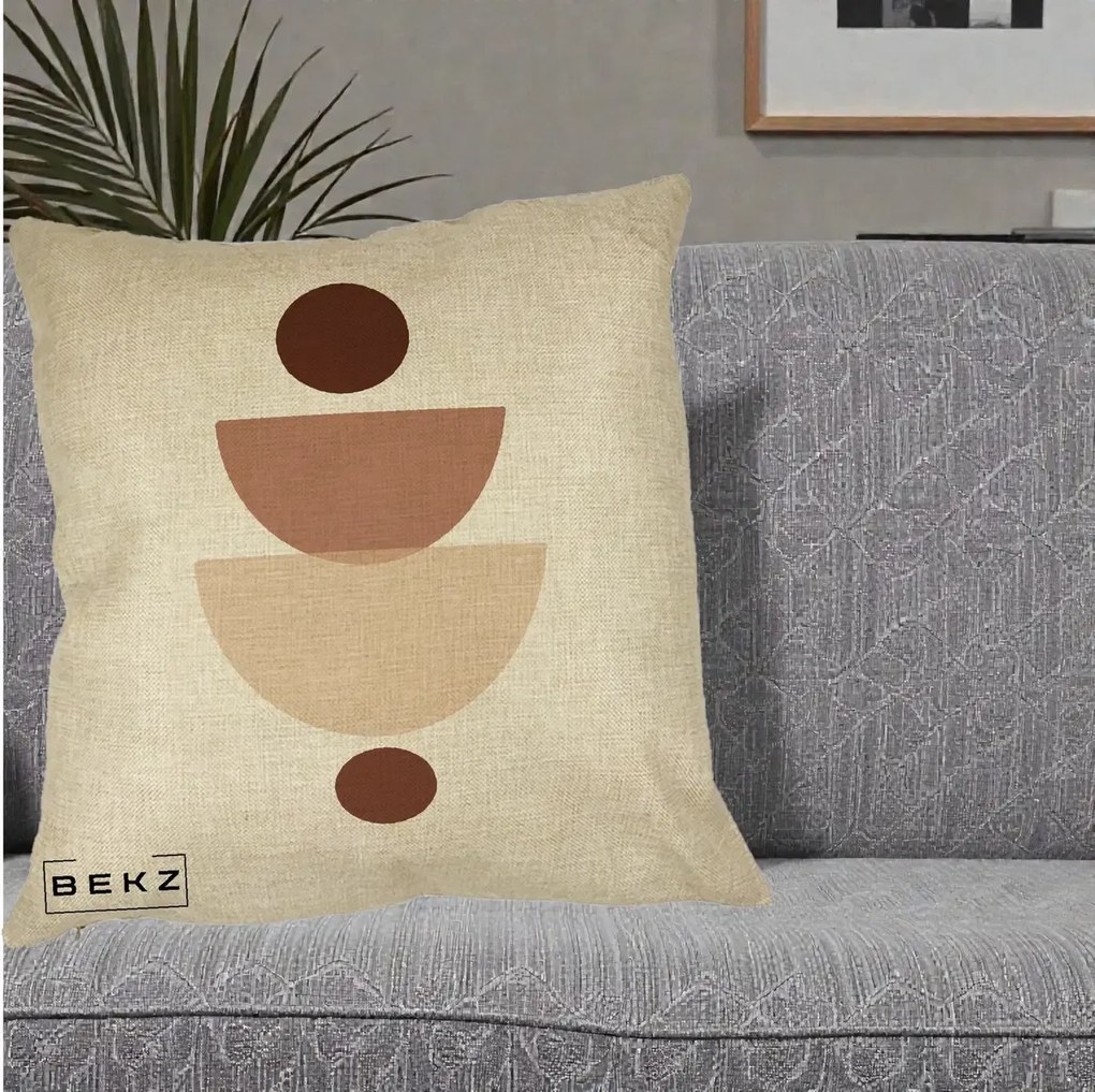 Perna Decorativa Geometric Boho Balance, 40x40 cm, Crem, Husa Detasabila, Perna Inclusa, BEKZ®