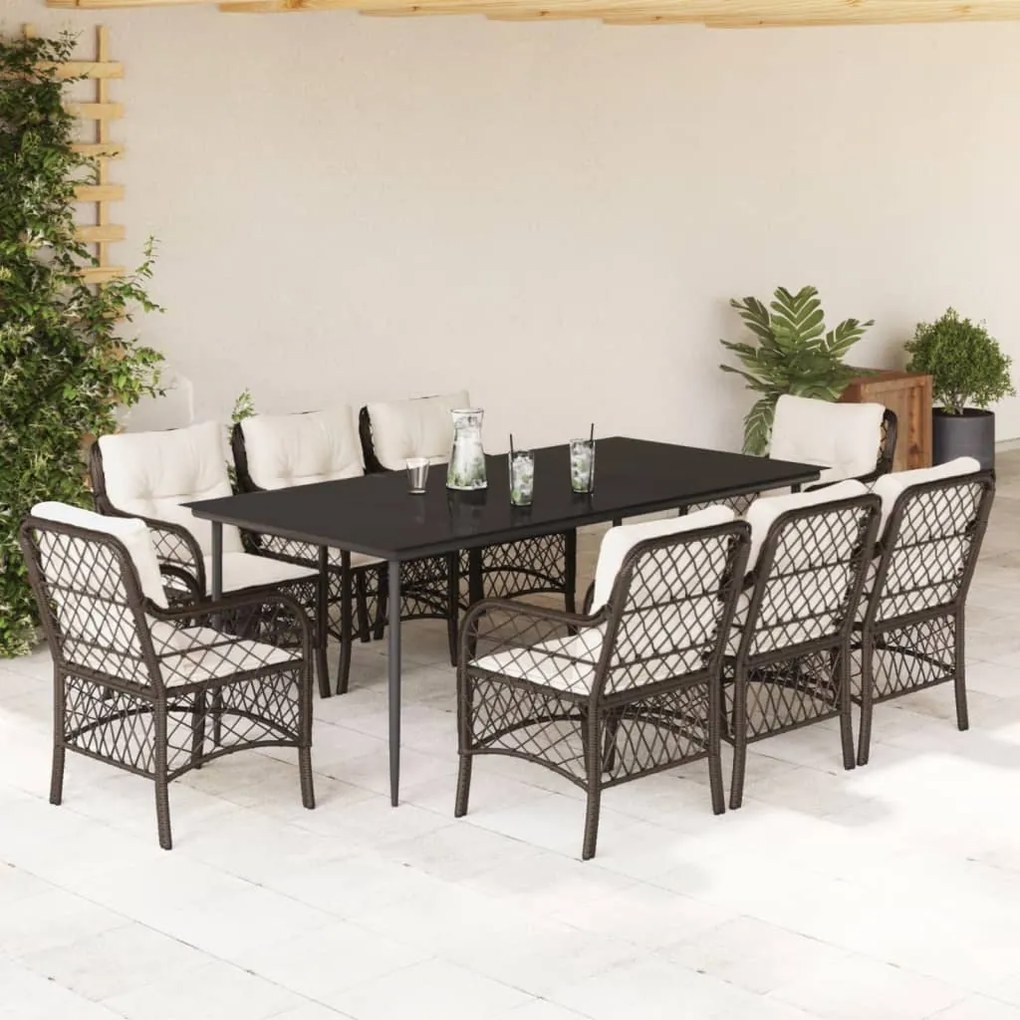 vidaXL Set mobilier de grădină cu perne, 9 piese, maro, poliratan