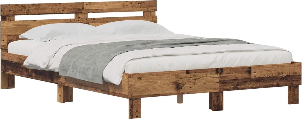 vidaXL Cadru de pat cu headboard Lemn vechi 160 x 200 cm Lemn compozit