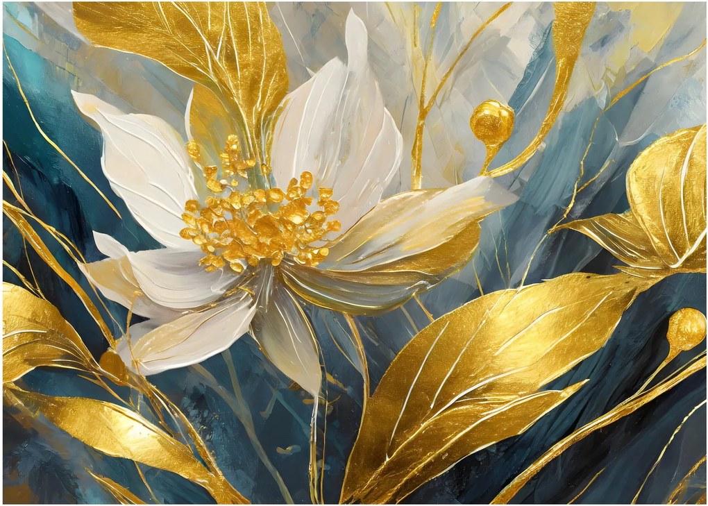 Tablou pe sticlă - Pictura de flori de aur (70x50 cm)