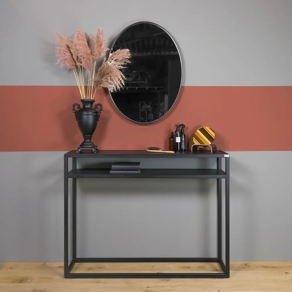 Masă consolă neagră cu blat din lemn de stejar 30x120 cm Daniël – Spinder Design