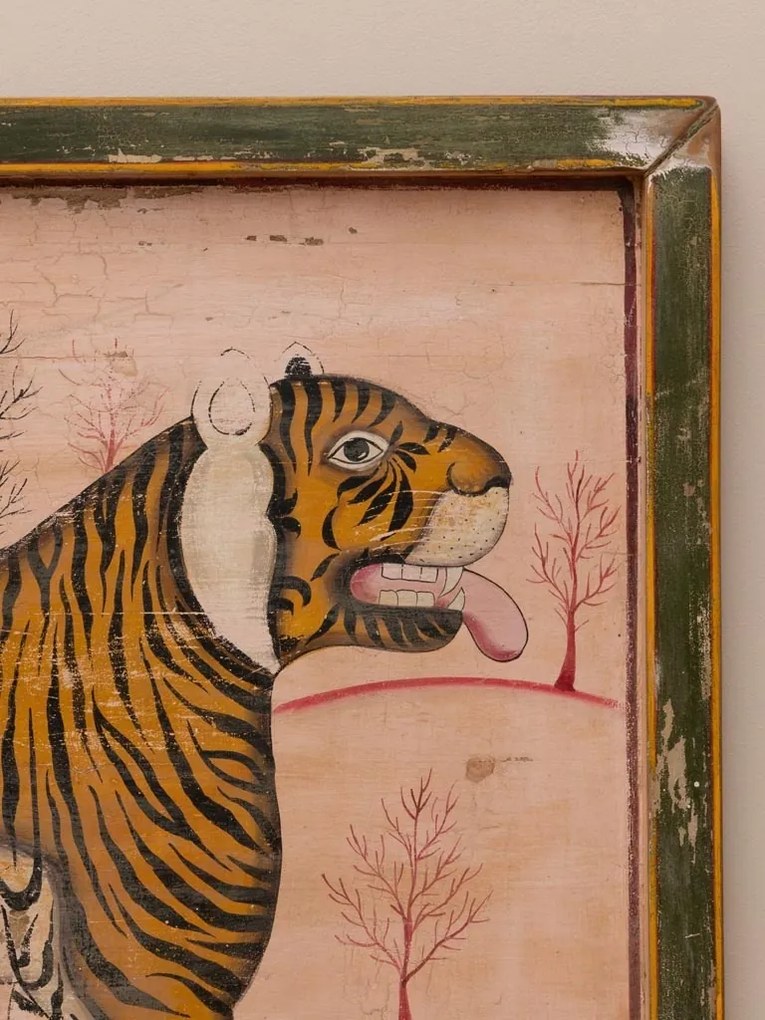 Tablou din lemn de tec reciclat si rama cu finisaj antichizat ," Tiger "- Piesa Unicat