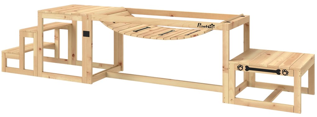 PawHut Set de agilitate pentru câini, construcție de antrenament pentru câini cu pod, scară, platformă din lemn de brad, pentru câini mari până la 40 kg | Aosom Romania