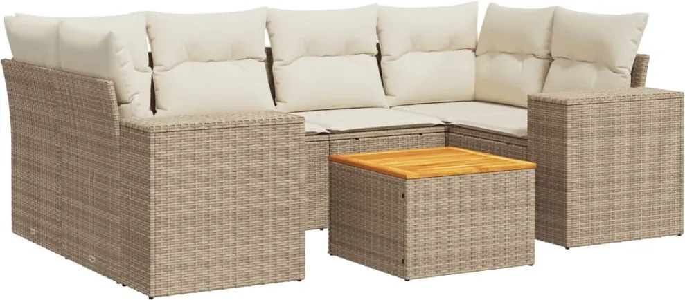 vidaXL Set canapele de grădină, 7 piese, cu perne, bej, poliratan