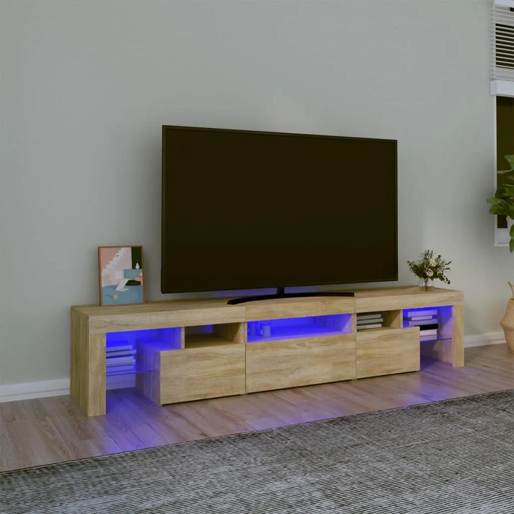 3152812 vidaXL Comodă TV cu lumini LED, stejar sonoma, 200x36,5x40 cm