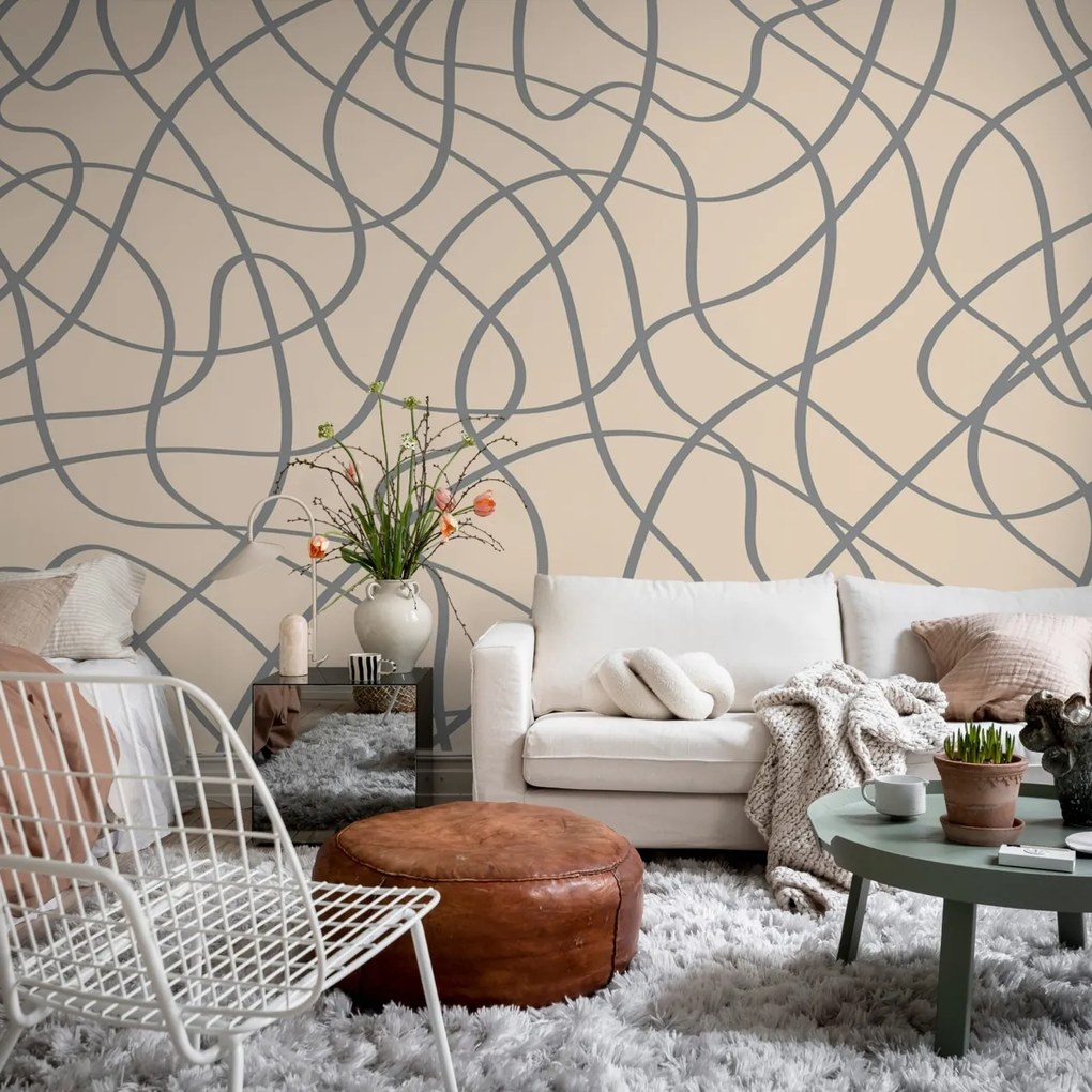 Fototapet, Doodle Lines, Beige, Rebel Walls