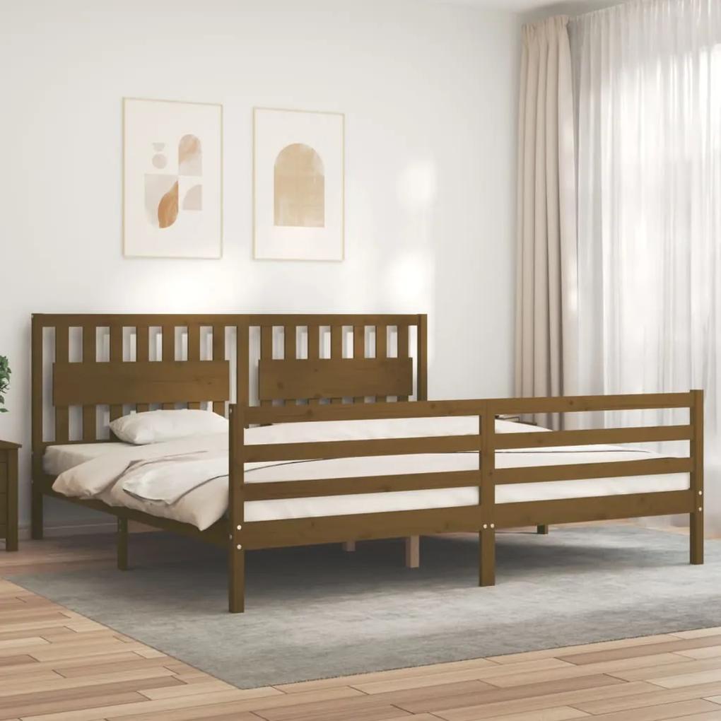 3194334 vidaXL Cadru pat cu tăblie, maro miere, 200x200 cm, lemn masiv