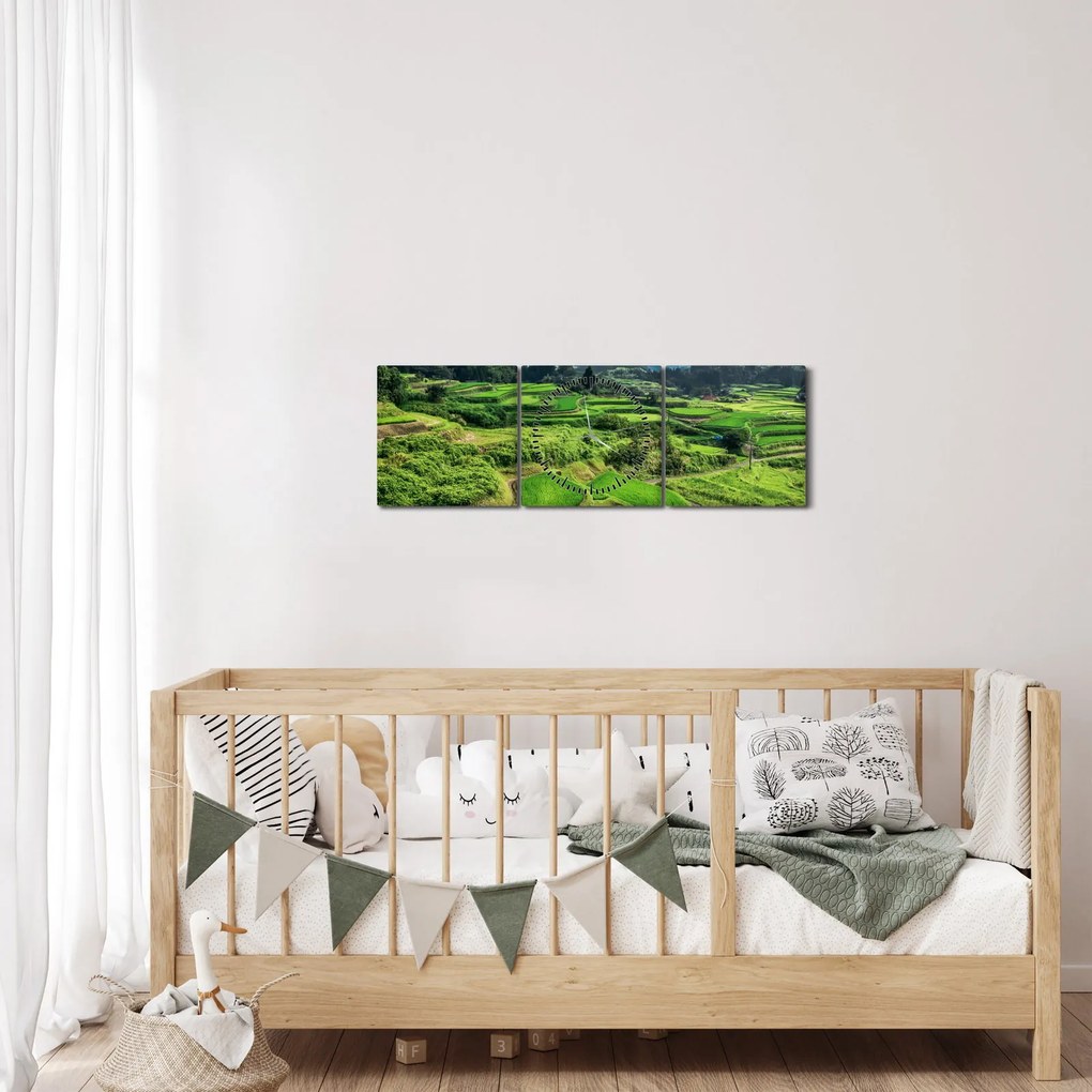 Tablou cu câmp de orez (cu ceas) (90x30 cm)