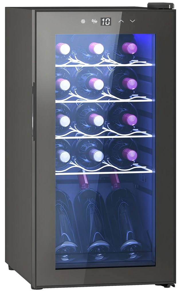 HOMCOM Frigider pentru Vinuri de 15 Sticle cu Geam Anti-UV, Compresor și Rafturi Reglabile, 34,5x45x69 cm, Negru | Aosom Romania