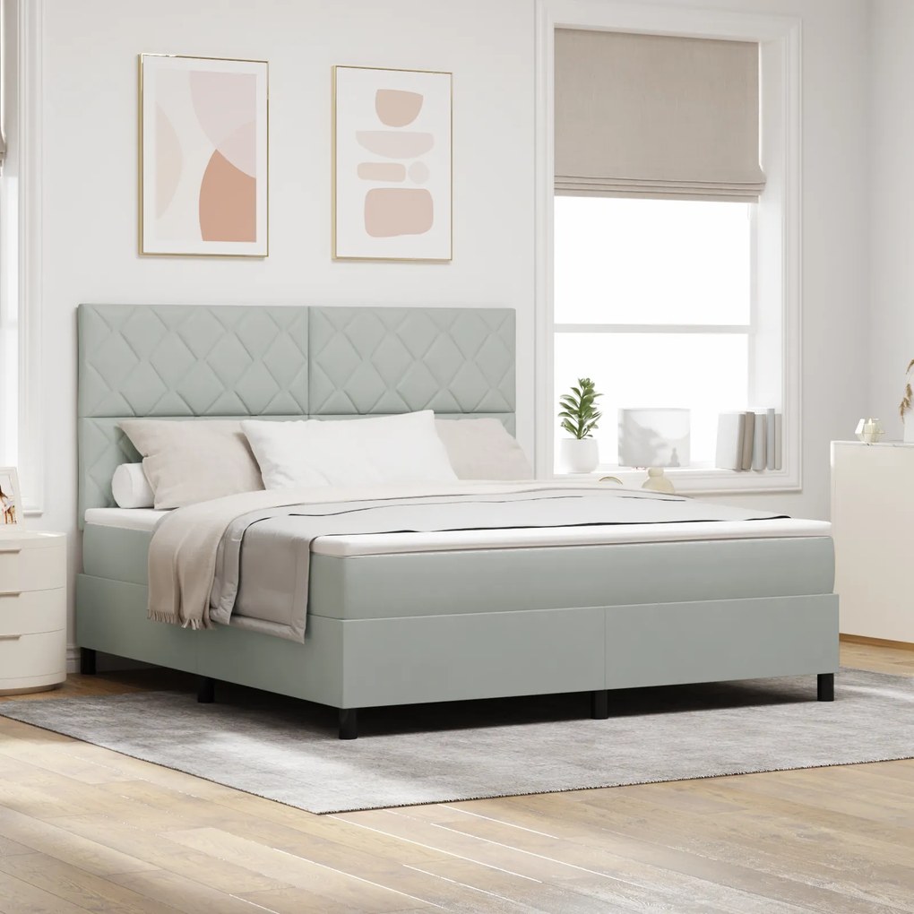 vidaXL Pat box spring cu saltea &amp; LED, gri deschis, 180x200 cm catifea