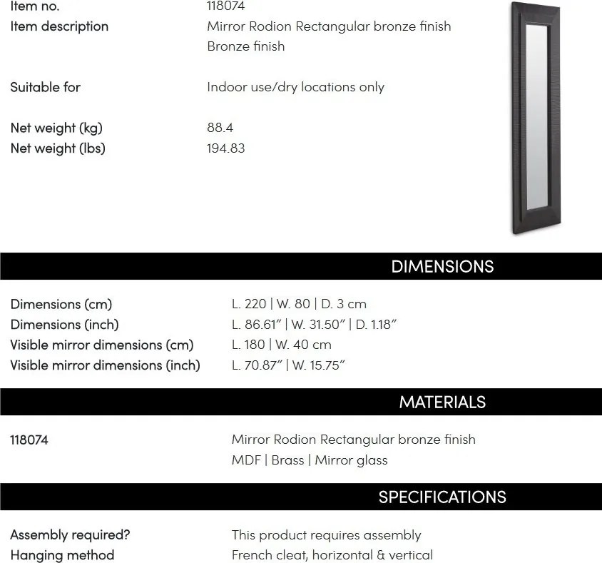 Oglinda decorativa design LUX Rodion Rectangular 220x80cm