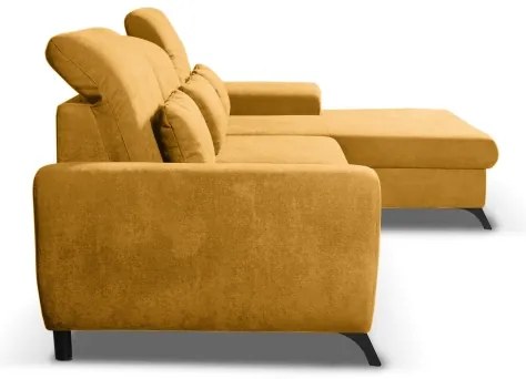 Colțar tapițat ALTA, extensibil, cu spațiu de depozitare, configurație în L, pe partea dreaptă, galben