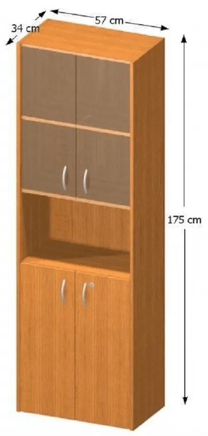 Dulap cu rafturi şi vitrină cu uşi, cireş, TEMPO ASISTENT NEW 004