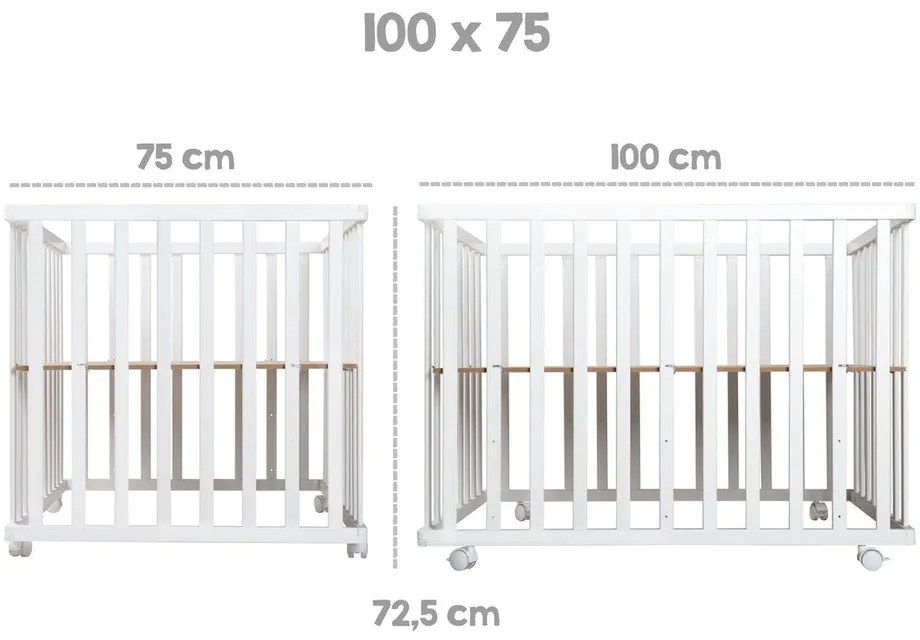 Țarc pentru copii alb cu roți 100x75 cm Style – Roba