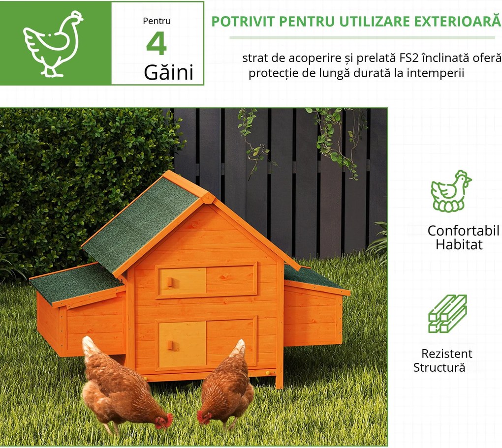 PawHut Coteț pentru Găini de Grădină din lemn de Brad, lemn verde, 160x98.5x107cm | Aosom Romania