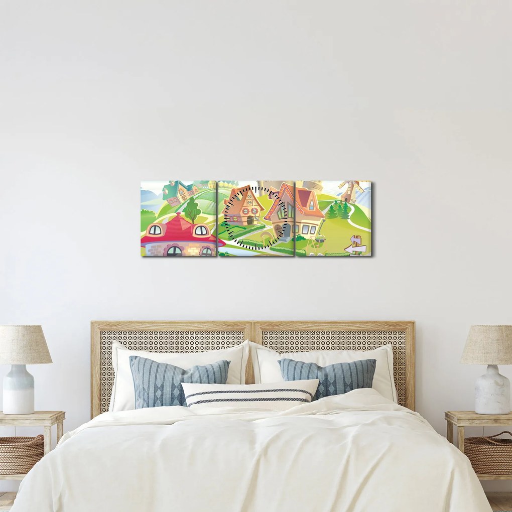 Tablou - Orășel colorat (cu ceas) (90x30 cm)