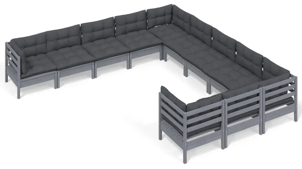 3097021 vidaXL Set mobilier grădină cu perne, 11 piese, gri, lemn de pin