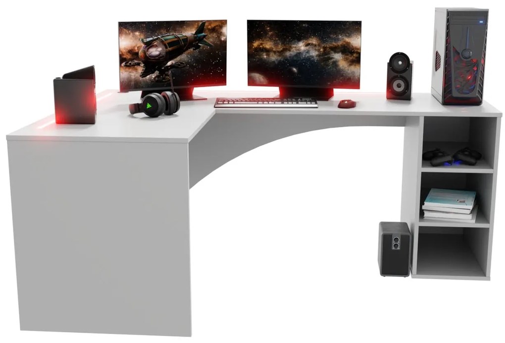 Masă PC de colț Carbon (alb) (S) (cu iluminat LED RGB). 1054961