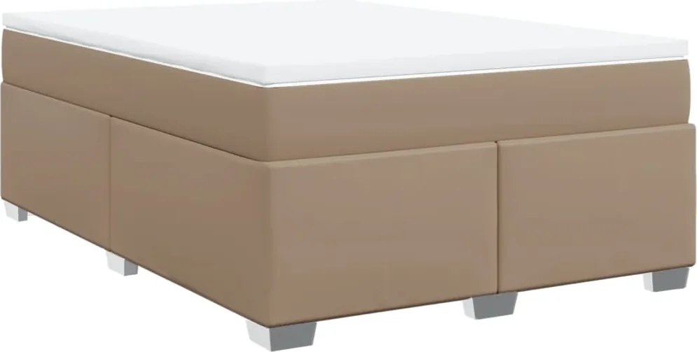 vidaXL Pat box spring cu saltea, cappuccino, 160x200cm piele ecologică