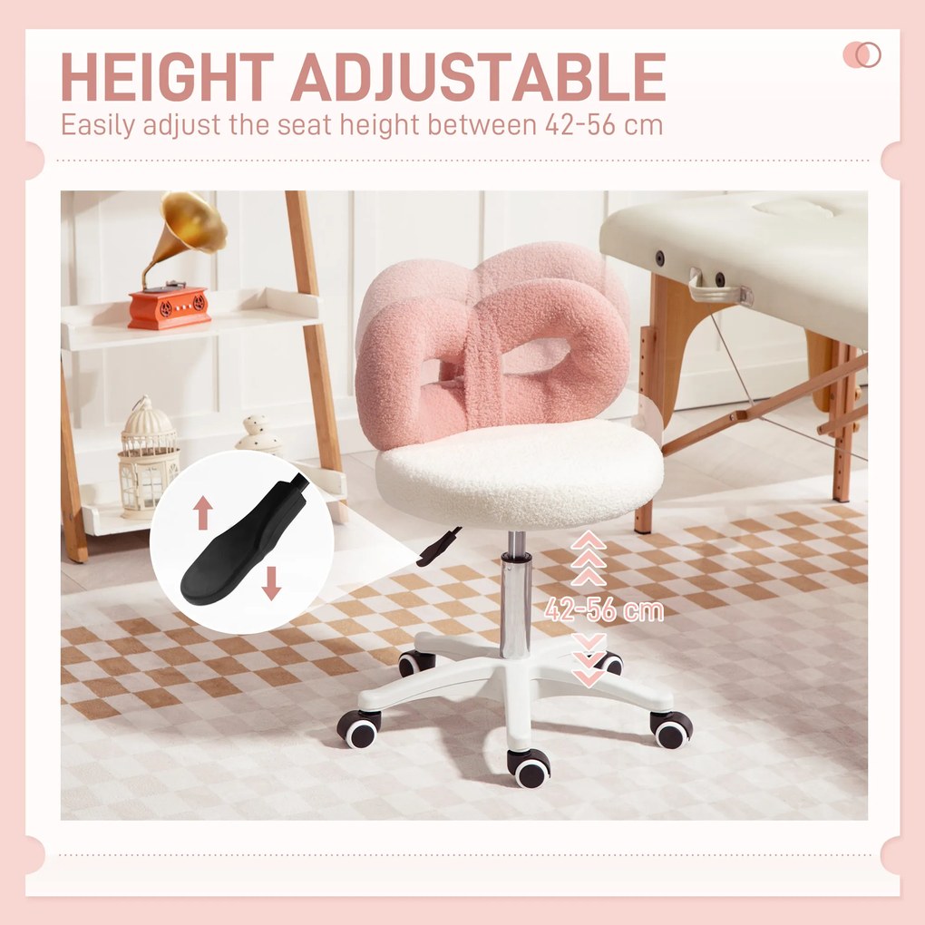 HOMCOM Scaun rotativ cu înălțime reglabilă din țesătură albă și roz | Aosom Romania
