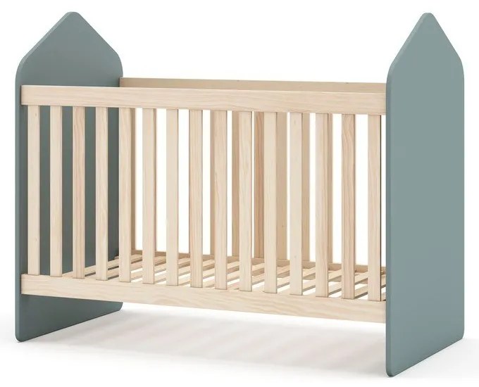 Pătuț în culoare naturală/verde prăfuit cu aspect de lemn de pin 60x120 cm Estefania – Marckeric