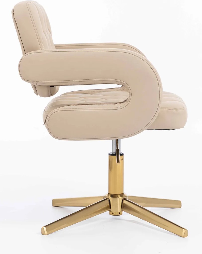 HR8403CROSS Scaun Crem Piele Ecologica Premium Soft cu Bază Aurie