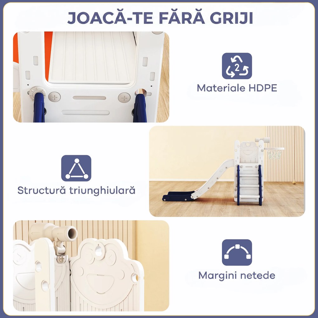 AIYAPLAY Tobogan copii 5 în 1 cu coș de baschet, scăriță, telescop și spațiu de depozitare, 1-3 ani, albastru închis | Aosom Romania