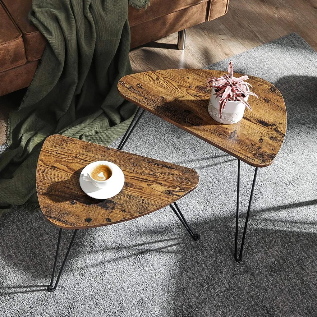 Masute de cafea de design TAYLOR set 2 buc, rustic maro.