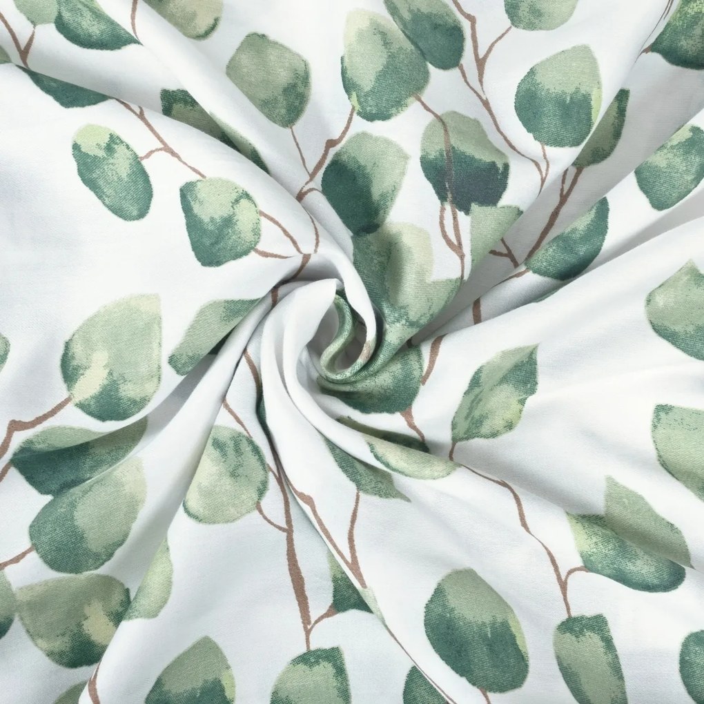 Lenjerie de pat Matex Satin Acuarelă frunze de eucalipt , 140 x 200 cm, 70 x 90 cm