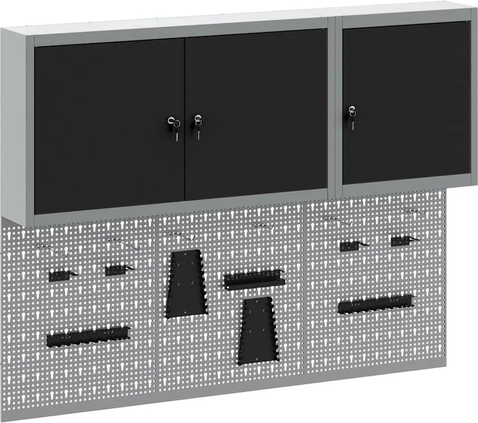 vidaXL Set dulap de unelte 5 pcs Negru Oțel vopsit electrostatic