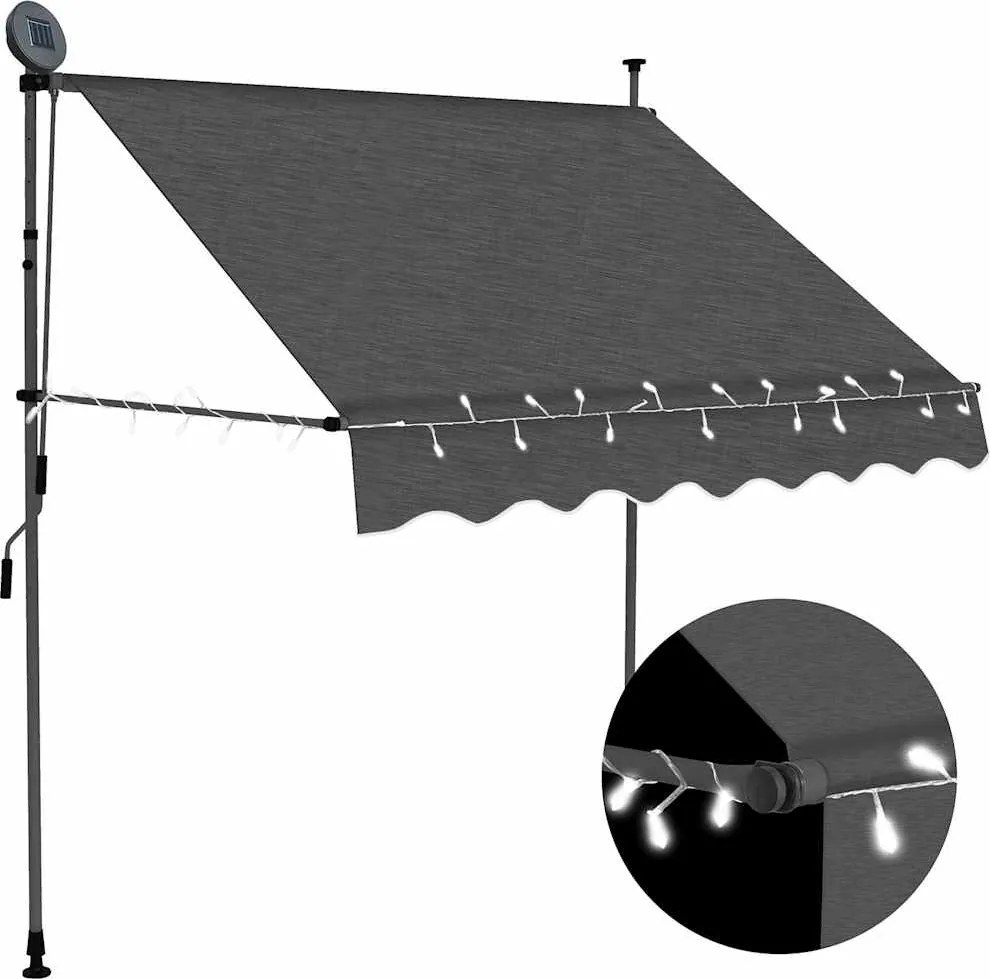 vidaXL Copertină retractabilă manual cu LED, antracit, 100 cm