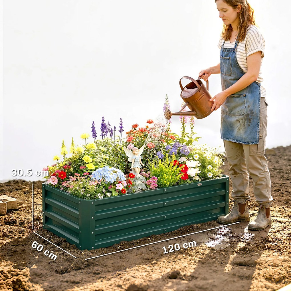 Outsunny Pat de Gradina Galvanizat Inaltat pentru Cultivare Legume Flori Plante Aromatice Cutie de Plantare Metalica Verde 120x90x30cm | Aosom Romania