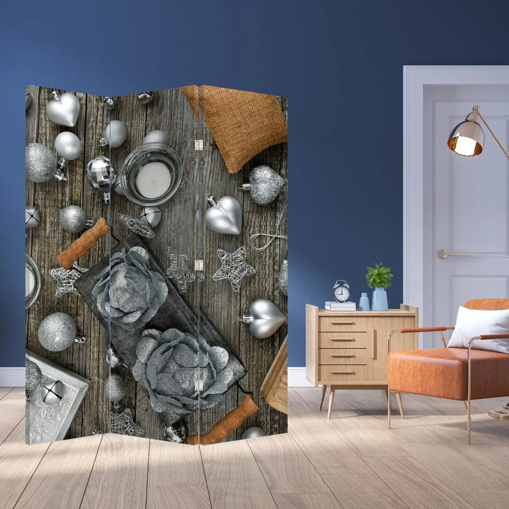 Paravan - Decorațiuni argintii de Crăciun (126x170 cm)