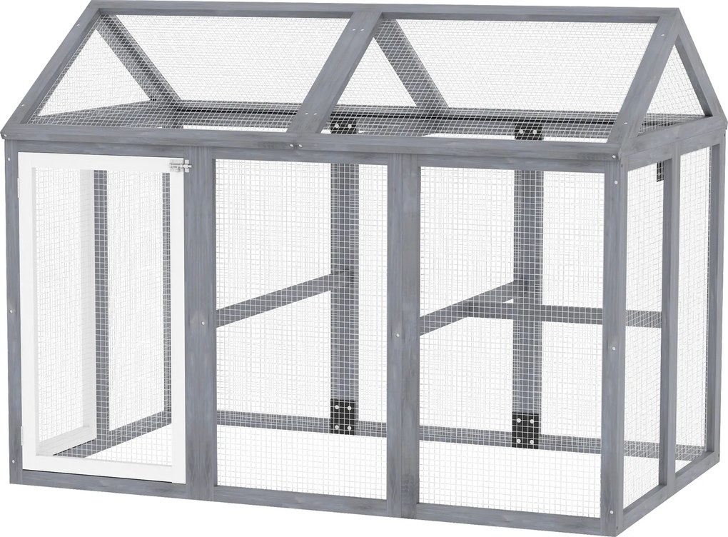 PawHut Incintă pentru găini 1,18 m², parc cu plasă și uși cu închidere, cadru din lemn masiv, 140 x 88,5 x 106 cm, gri | Aosom Romania